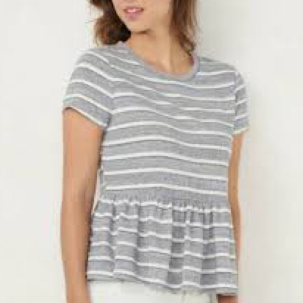 Lauren Conrad Ruffle Blue Striped Top